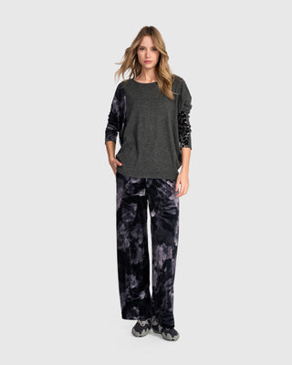 Velvet Accent Brushed Top, Grey
