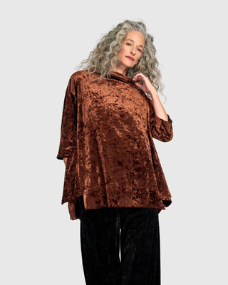 Velvet Funnel Neck Trapeze Top, Maple