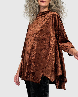 Velvet Funnel Neck Trapeze Top, Maple