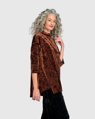 Velvet Funnel Neck Trapeze Top, Maple