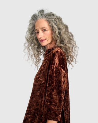 Velvet Funnel Neck Trapeze Top, Maple