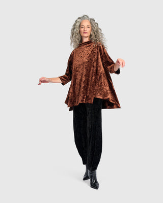 Velvet Funnel Neck Trapeze Top, Maple