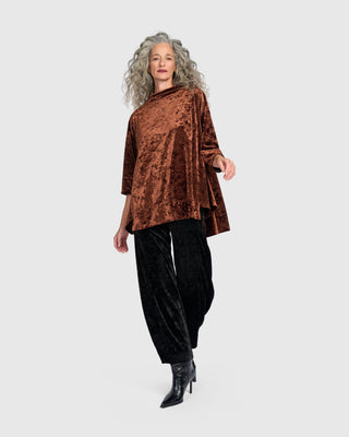 Velvet Funnel Neck Trapeze Top, Maple