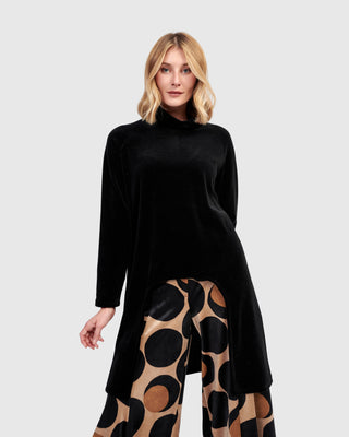 Alembika AT703B Velvet Hi Lo Mock Neck Top, Black - Statement Boutique