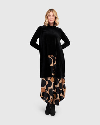 Alembika AT703B Velvet Hi Lo Mock Neck Top, Black - Statement Boutique