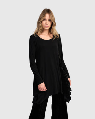 Velvet Panel Tunic Top, Black