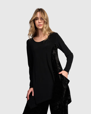 Velvet Panel Tunic Top, Black