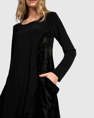 Velvet Panel Tunic Top, Black