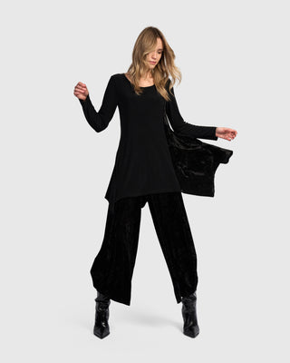 Velvet Panel Tunic Top, Black