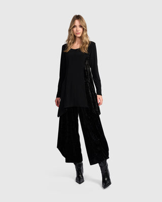 Velvet Panel Tunic Top, Black