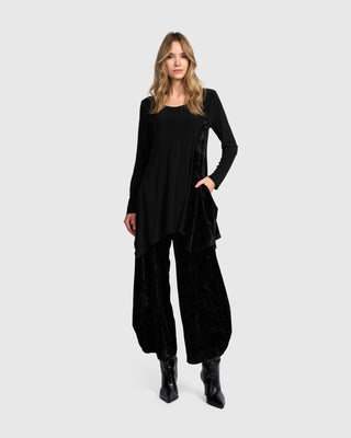 Velvet Panel Tunic Top, Black