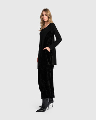 Velvet Panel Tunic Top, Black