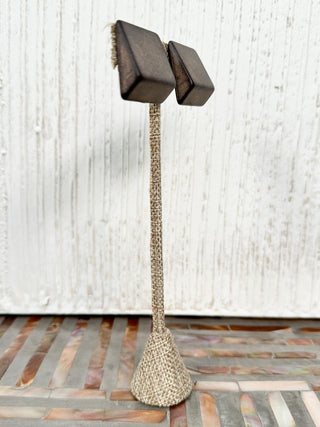 Resin Geometric Square Clip Earrings, Taupe Stone