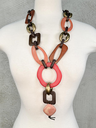 Resin Mixed Links Necklace, Coral Mix