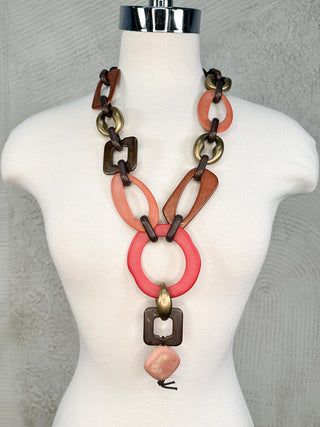 Resin Mixed Links Necklace, Coral Mix