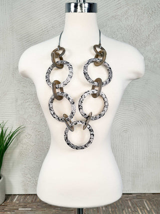 Large Snake Print Rings Necklace, Grey Black