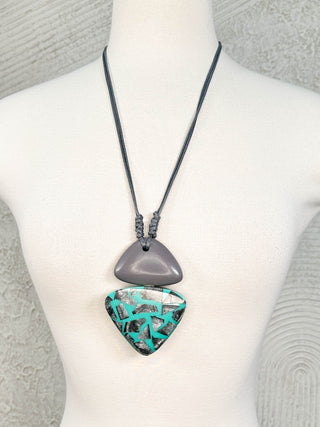 Mosaic Resin & Wood Pendant Necklace, Turquoise