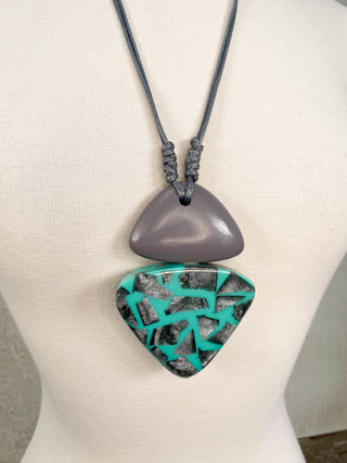 Mosaic Resin & Wood Pendant Necklace, Turquoise