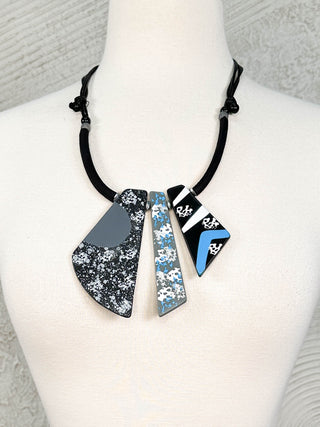 Painted Geometric Shapes Necklace, Black Blue
