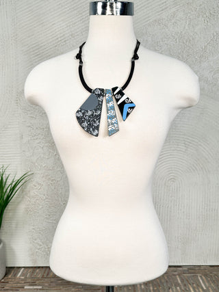 Painted Geometric Shapes Necklace, Black Blue