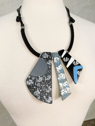 Painted Geometric Shapes Necklace, Black Blue