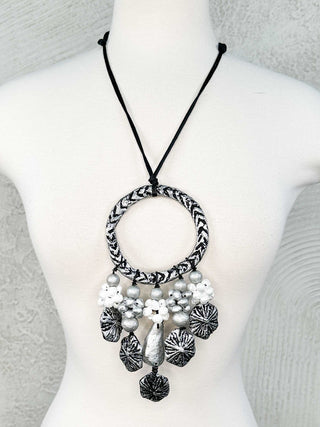 Alisha D Papier-Mâché Large Ring Drop Necklace, Antique Silver - Statement Boutique