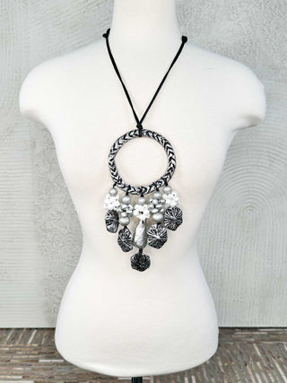 Alisha D Papier-Mâché Large Ring Drop Necklace, Antique Silver - Statement Boutique