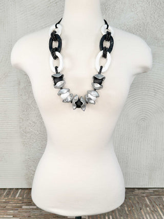Alisha D Papier-Mâché Mixed Shapes Necklace, Black/White - Statement Boutique
