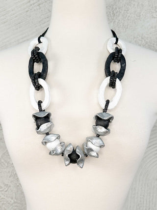 Alisha D Papier-Mâché Mixed Shapes Necklace, Black/White - Statement Boutique