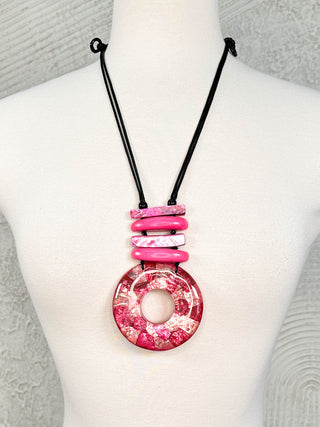 Resin Pendant Necklace, Fuchsia