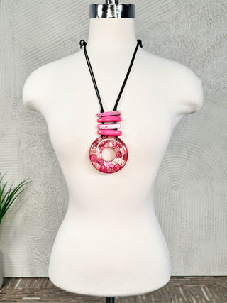Resin Pendant Necklace, Fuchsia