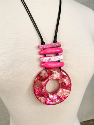 Resin Pendant Necklace, Fuchsia