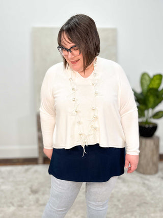 Mika Cropped V-Neck Sweater, Cream