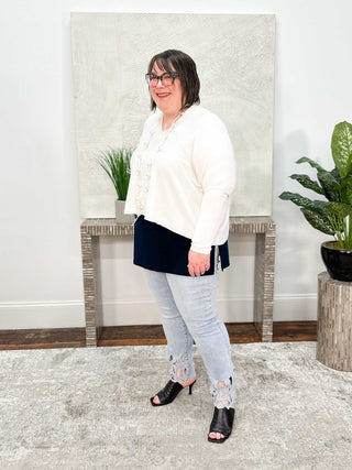 Mika Cropped V-Neck Sweater, Cream