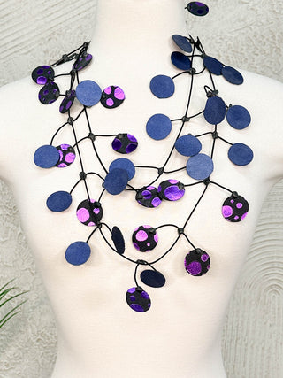 Metallic Polka Dot Double Faced Necklace, Dark Periwinkle/Purple