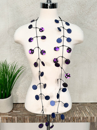 Metallic Polka Dot Double Faced Necklace, Dark Periwinkle/Purple