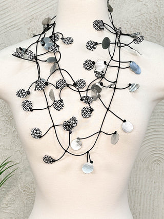 Small Round Double Faced Necklace, Silver/Black & White