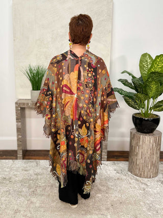 Anu Frida Embroidered Ruana, Brown Multi - Statement Boutique