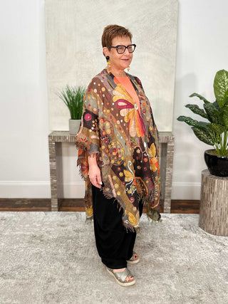 Anu Frida Embroidered Ruana, Brown Multi - Statement Boutique