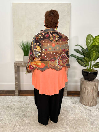 Anu Frida Embroidered Shawl, Brown Multi - Statement Boutique