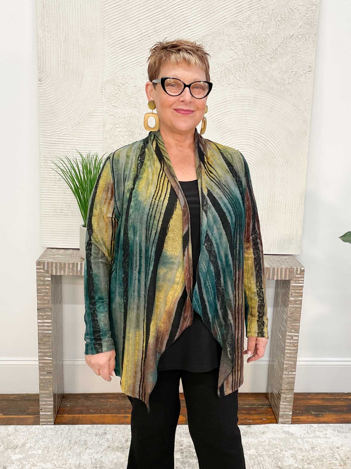 Aris. A Stripes Burnout Knit Cover Up, Teal Multi - Statement Boutique