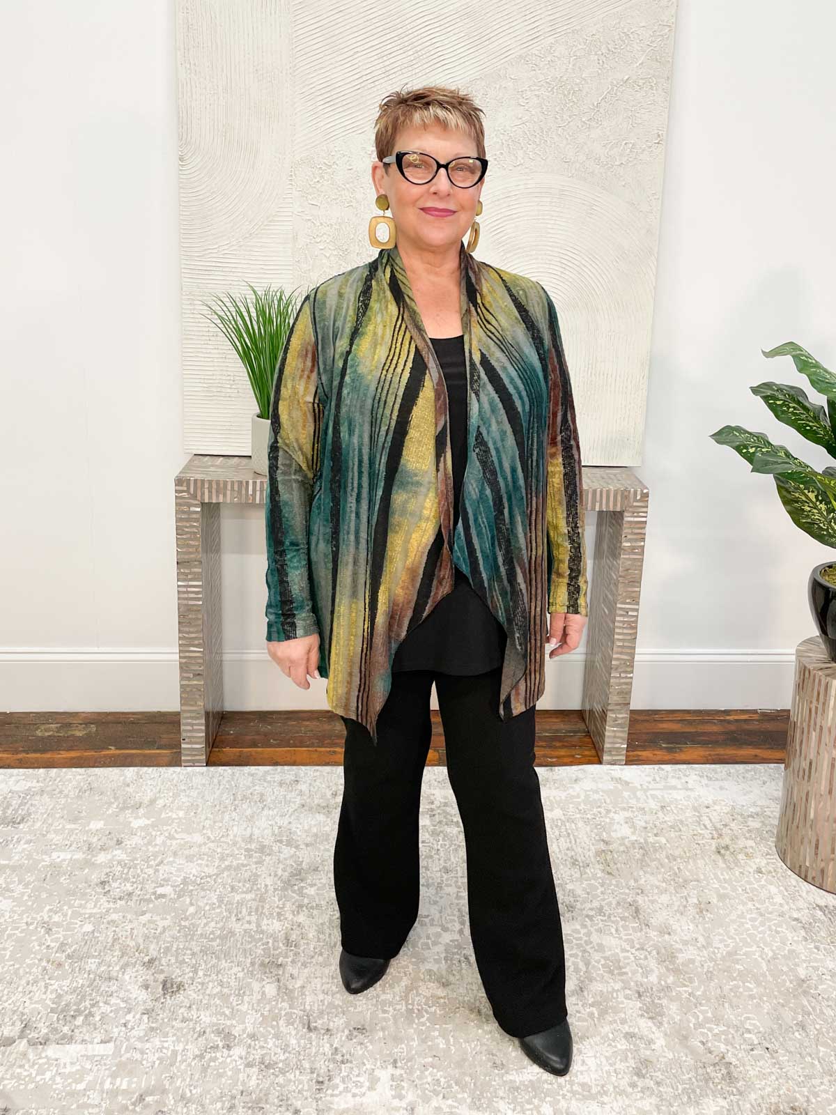 Aris. A Stripes Burnout Knit Cover Up, Teal Multi - Statement Boutique