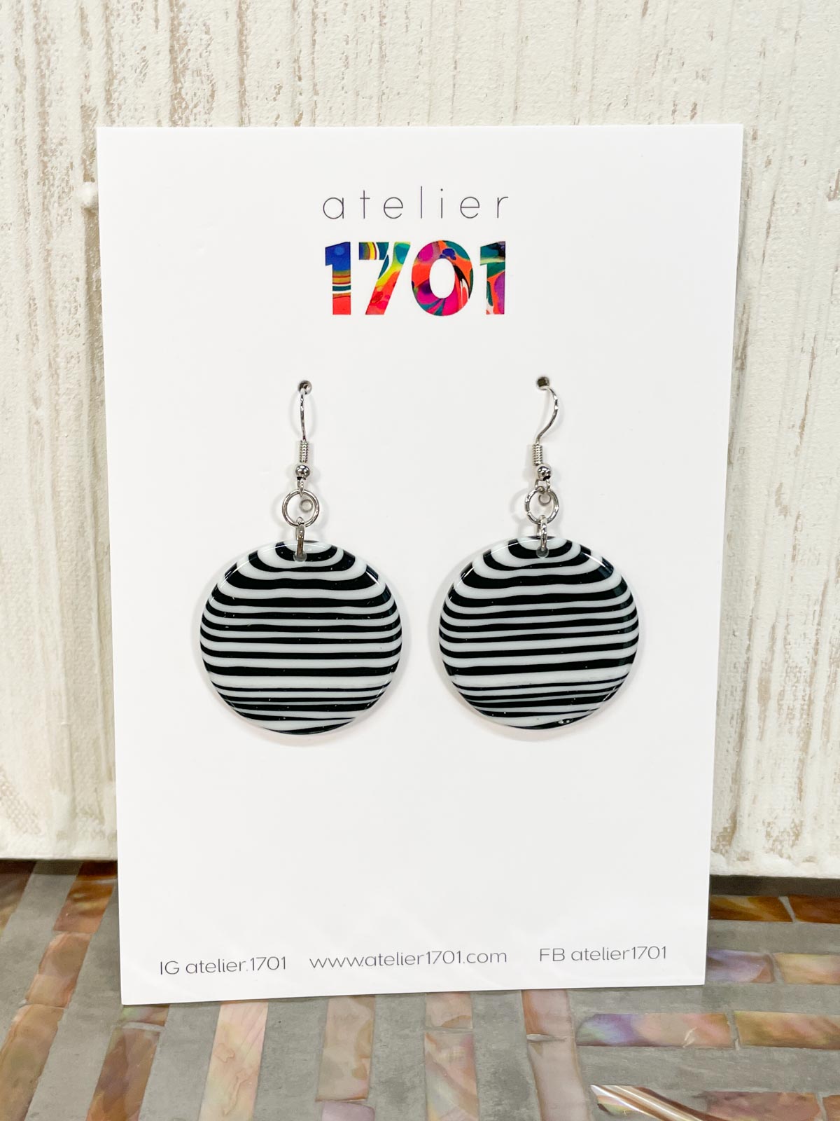 Atelier 1701 Circle Drop Earrings, Black/White - Statement Boutique