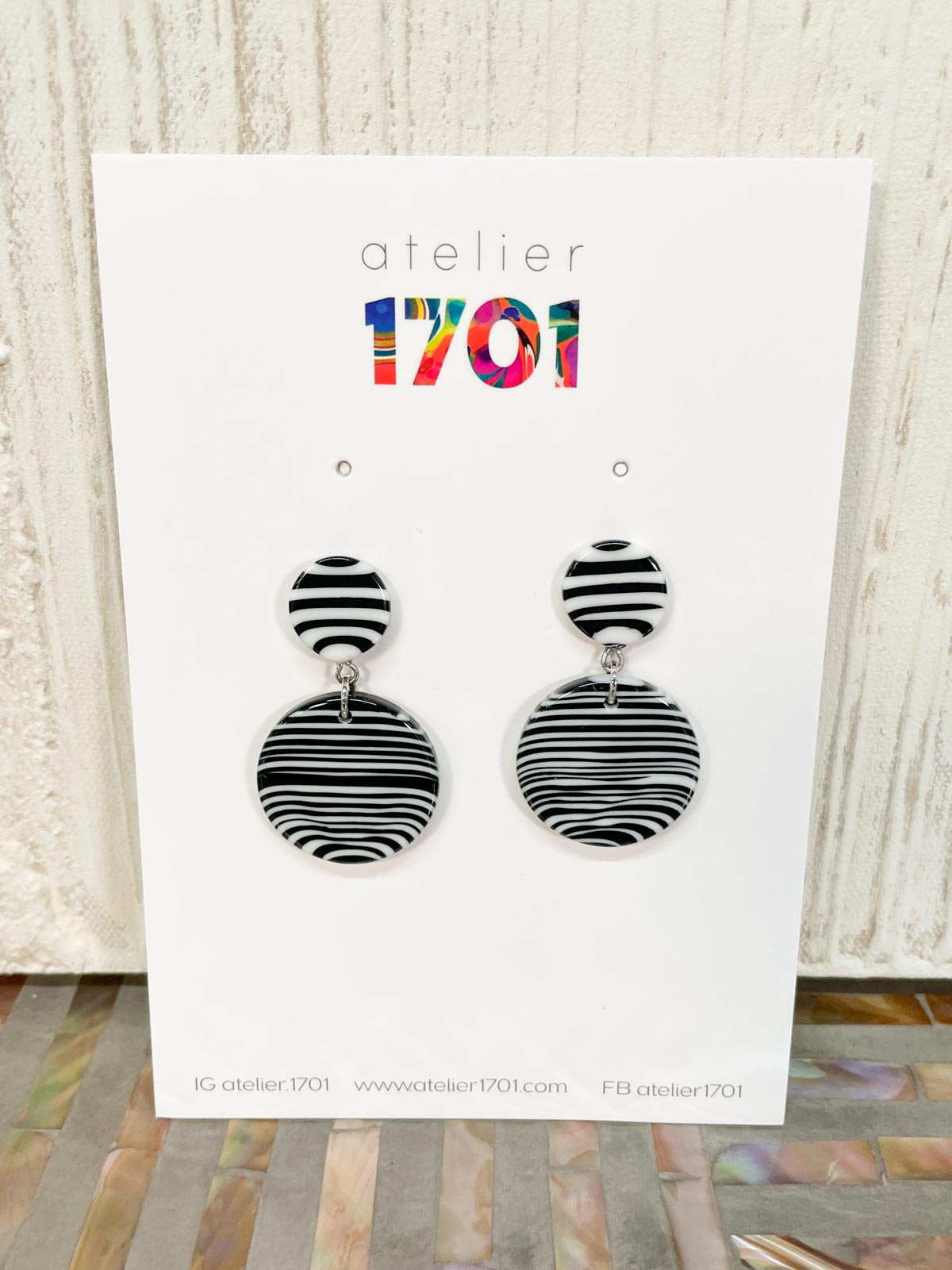 Atelier 1701 Double Circle Post Earrings, Black/White - Statement Boutique