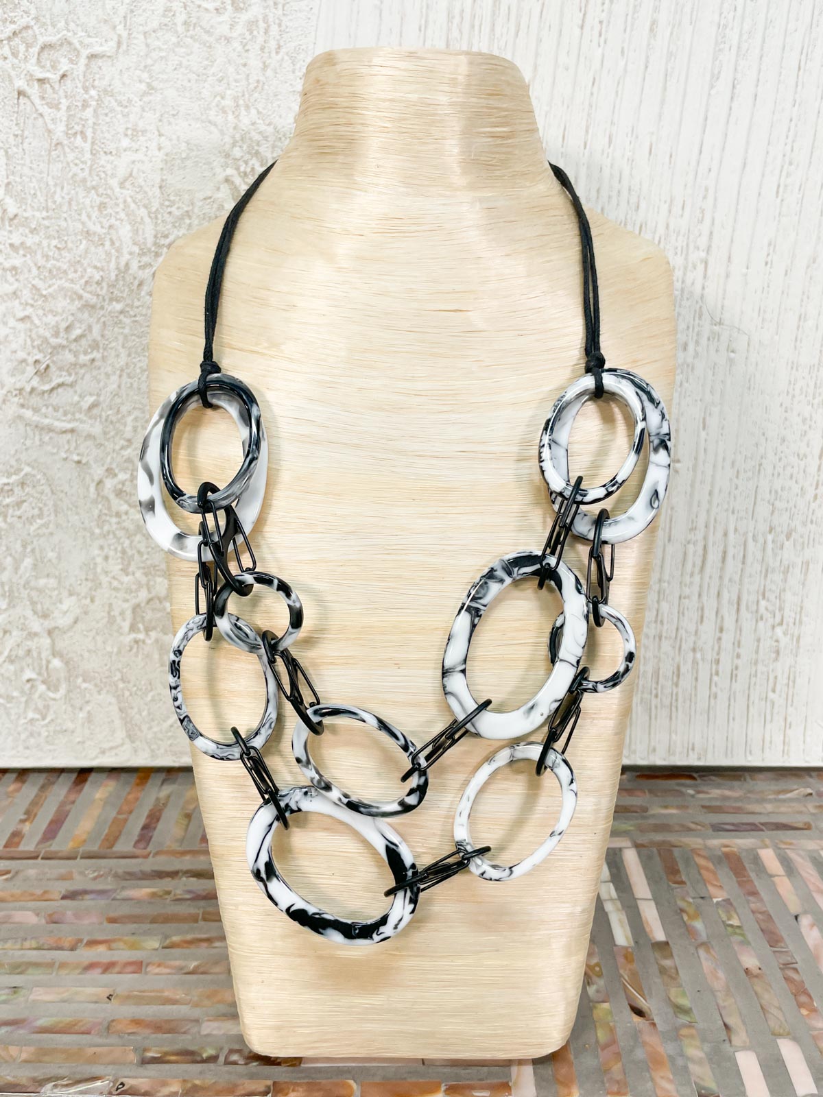 Atelier 1701 Layered Link Necklace, White Black Marble - Statement Boutique