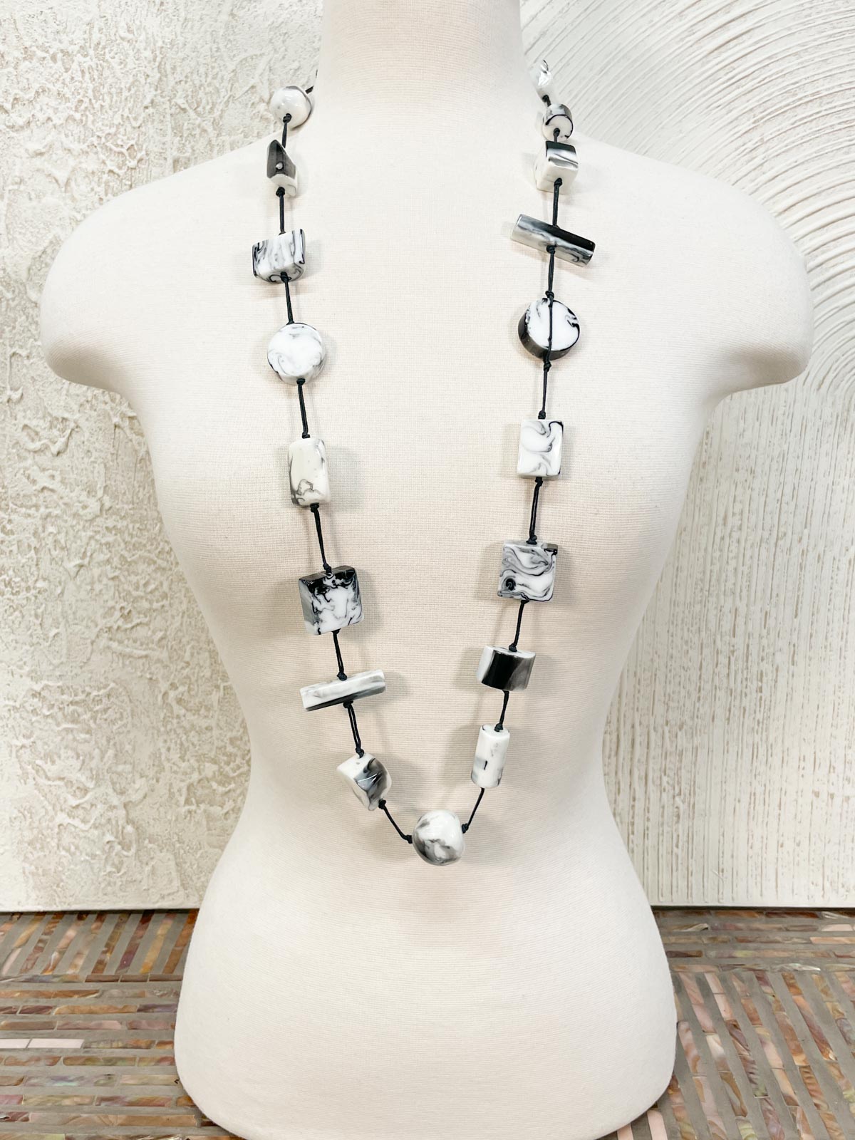 Atelier 1701 Mixed Shapes Necklace, White Black Marble - Statement Boutique