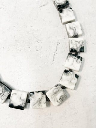 Atelier 1701 Square Bead Necklace, White Black Marble - Statement Boutique