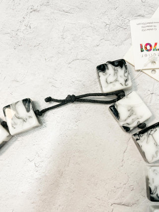 Atelier 1701 Square Bead Necklace, White Black Marble - Statement Boutique