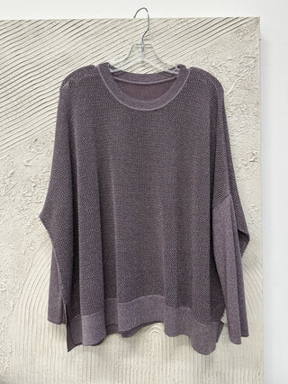 Metallic Seed Stitch Sweater, Amethyst/Silver