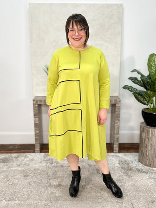 A-Line Dress with Contrast Accents, Lime/Black